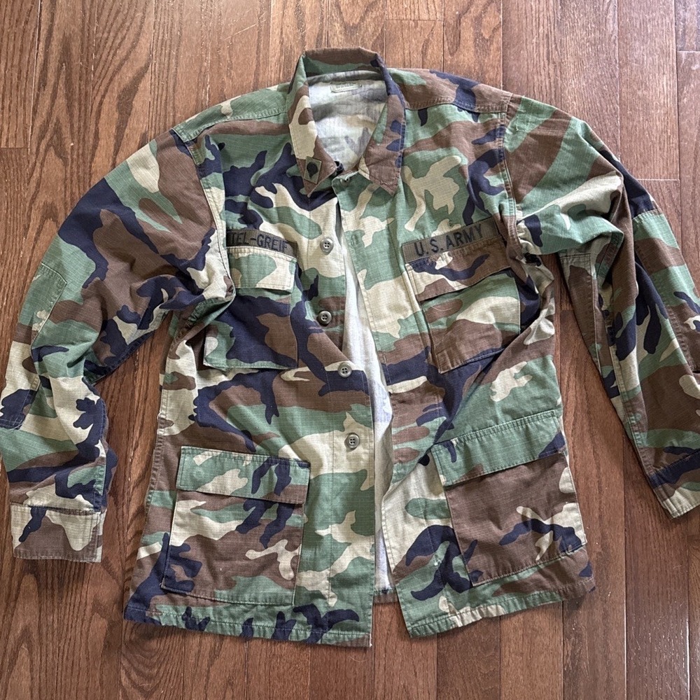 US Army Woodland Camo Combat Coat‎ Hot Weather Ripstop Jacket Medium Long BDU